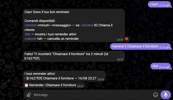 build a custom telegram bot for reminders and automation