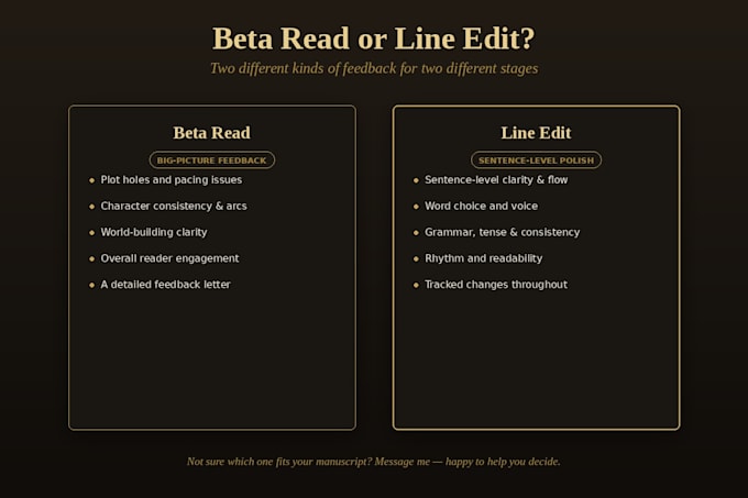 edit or beta read your fantasy or romance manuscript