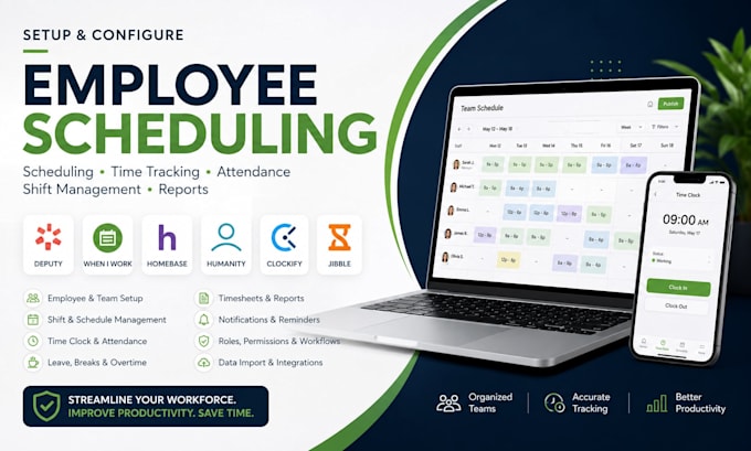 setup employee scheduling deputy when I work homebase humanity clockify jibble
