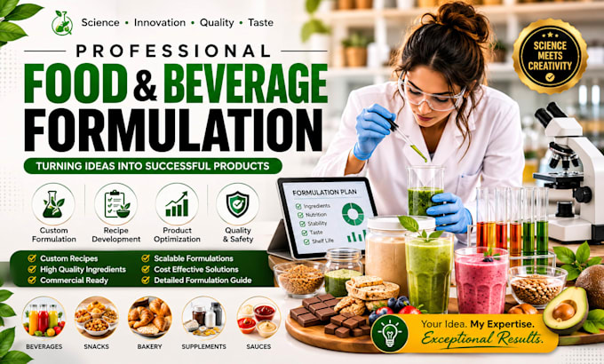 formulate food and beverage products with commercial recipe development