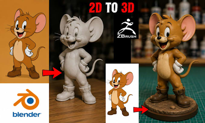 convert 2d to 3d model image, picture to printable 3d character 3d figure model