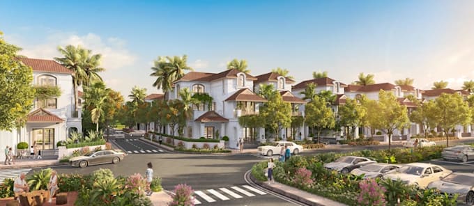 render 3d public plaza,shopping center,urban amenities,city layout,d5 landscaped