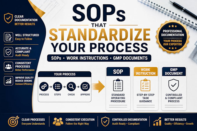 write professional sops, work instructions, process documents and gmp documents