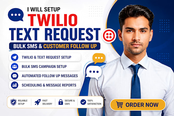 setup twilio text request bulk sms and customer follow up text message