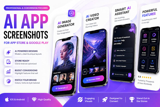 design ai app screenshots for app store and google play