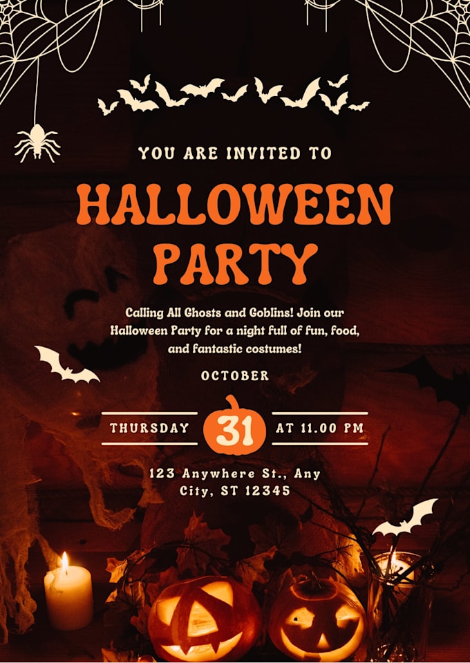 design an editable canva halloween invitation card