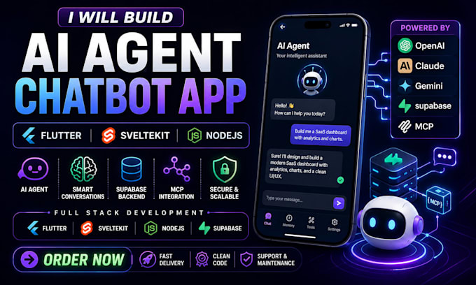 build ai agent app using flutter sveltekit nodejs openai claude supabase mcp