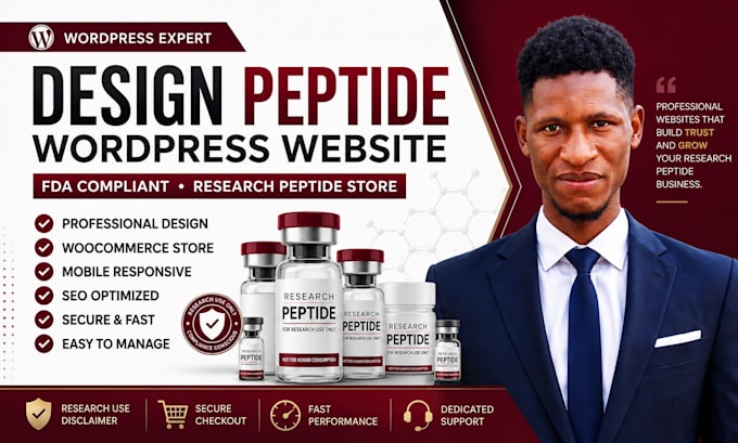 design peptide wordpress website fda compliant peptide research peptide store