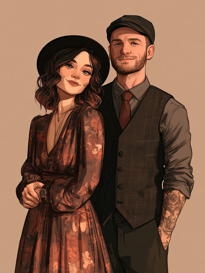 create couple portrait illustration for you