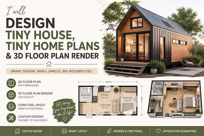 design tiny house, tiny home plans and 3d floor plan render