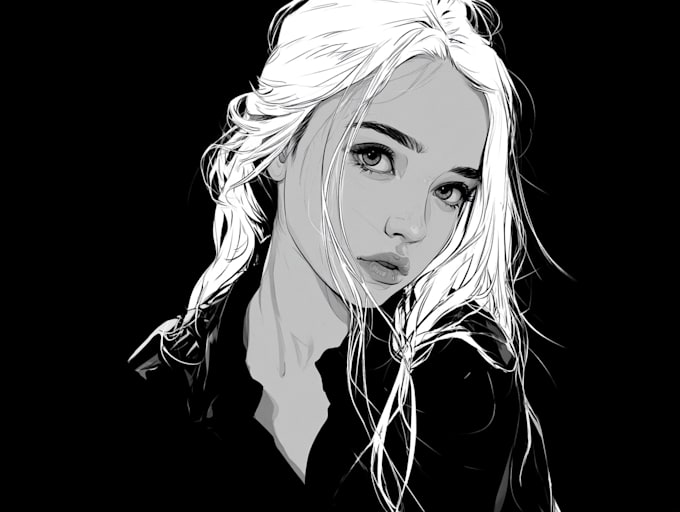 black and white portrait illustration