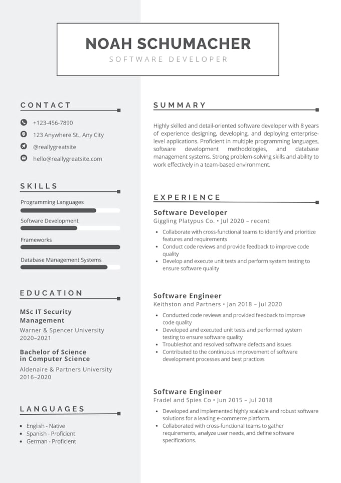 write ats optimized IT resume and tech CV for job application