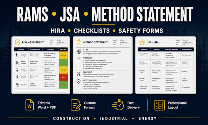 create professional risk assessment rams jsa jha and method statement