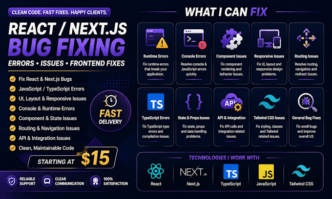 fix react nextjs bugs errors and frontend issues