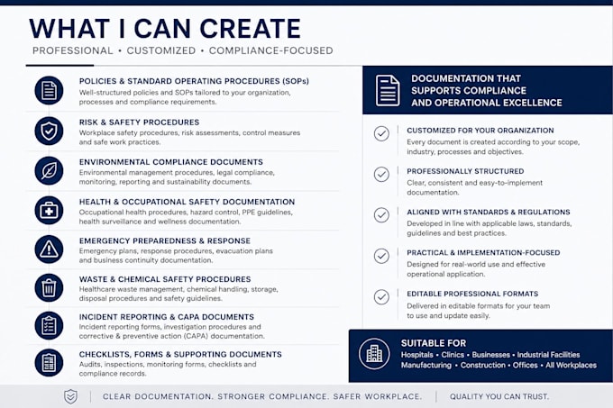 professional ehs hse policies sops and compliance documents