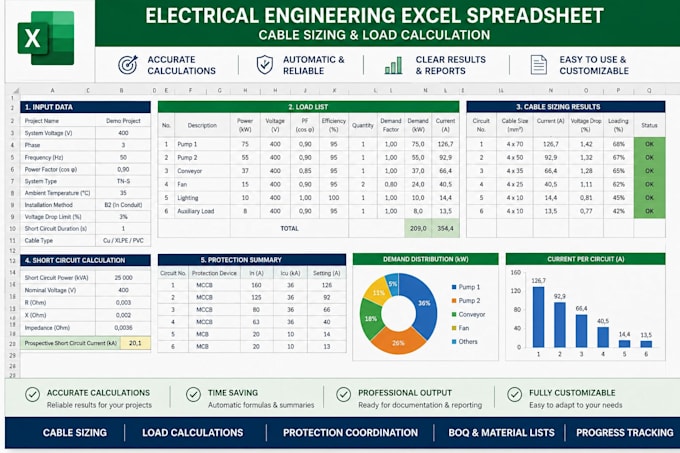 create electrical engineering calculations and excel  reports
