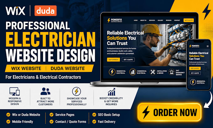 design professional wix electrician website duda electrical contractor website