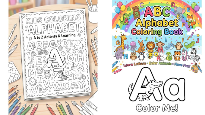 create a cute alphabet coloring book for kids