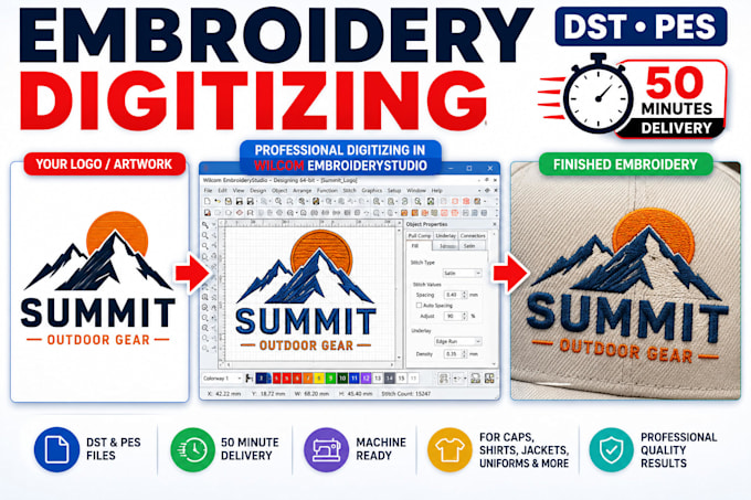 embroidery digitizing dst pes in 50 minutes