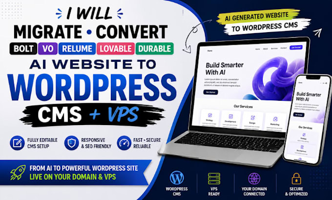 migrate convert bolt v0 relume lovable durable ai website to wordpress cms vps