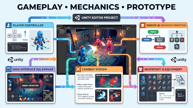 l develop unity 2d 3d game prototype gameplay mechanics