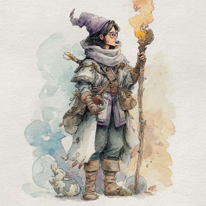 hand painted watercolor character art