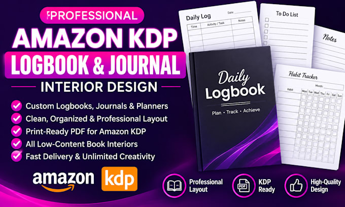 create amazon KDP logbook and journal interiors