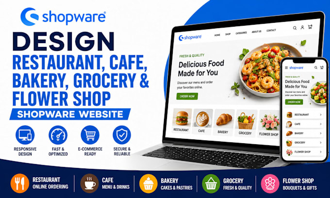 design restaurant, cafe, bakery, grocery and flower shopware website