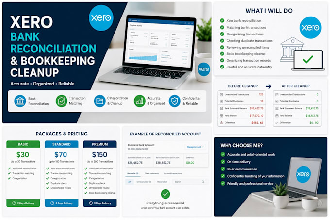do xero bank reconciliation and bookkeeping cleanup