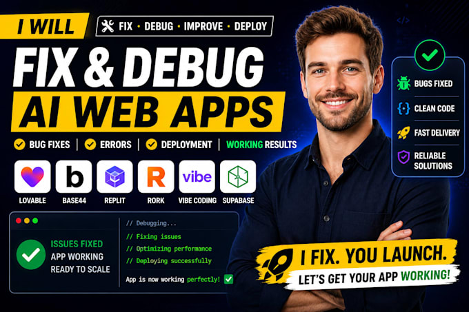 fix lovable dev ai base44 debugging rork app replit vibe coding web app supabase