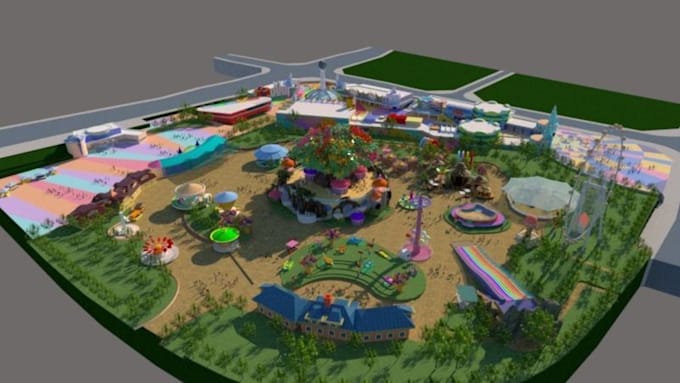 create 3d amusement park design, theme park, carnival park, roller coaster park