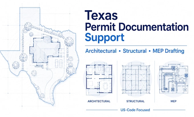 prepare texas permit ready architectural structural and mep drawings