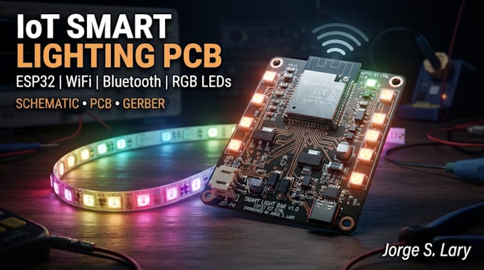 design iot smart lighting pcb with esp32, wifi, bluetooth and rgb leds