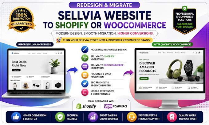 redesign sellvia wordpress website migrate sellvia store to shopify woocommerce