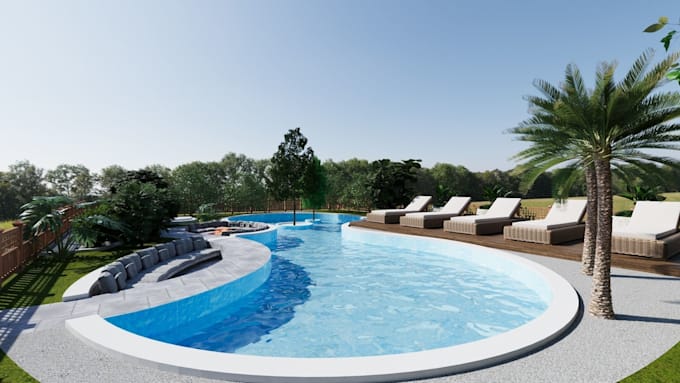 design 3d swimming pool, backyard pool and pool landscape, stadium pool design