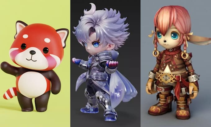 create cute 3d chibi characters animals and toys for 3d printing