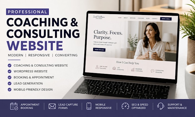 build coach website, consulting website, wordpress website, therapy website