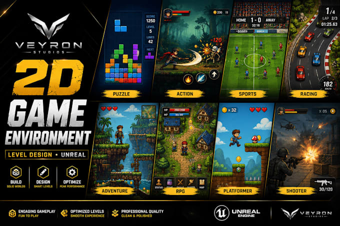 create 2d game environment, level design in unreal engine