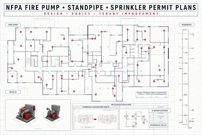 design modify nfpa fire pump standpipe tenant improvement sprinkler permit plan