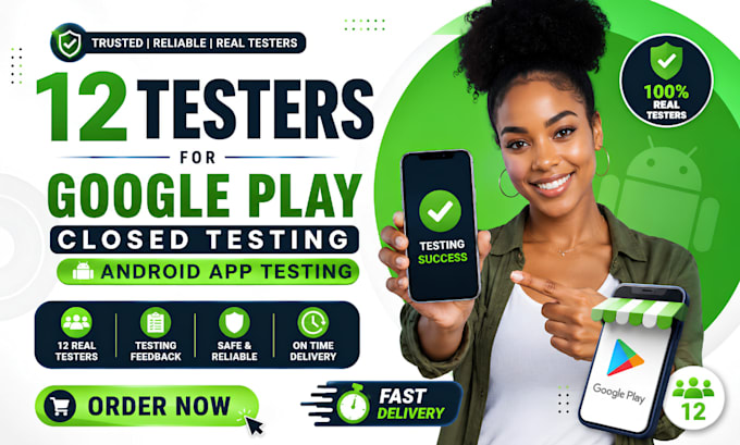 provide 12 testers for google play closed testing and android app testing