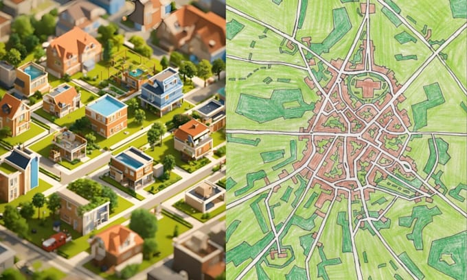 design a custom map, city illustration, and vector site plan