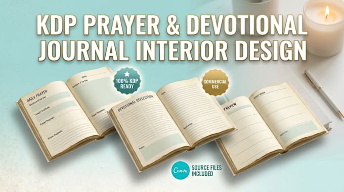 design a devotional or prayer journal interior for KDP