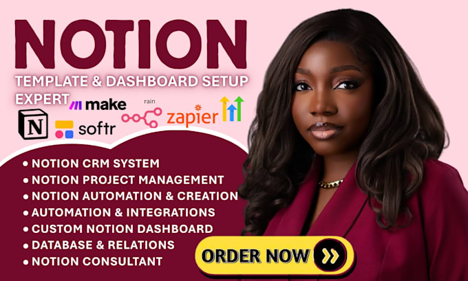 be notion workspace design expert, notion template, dashboard, notion automation