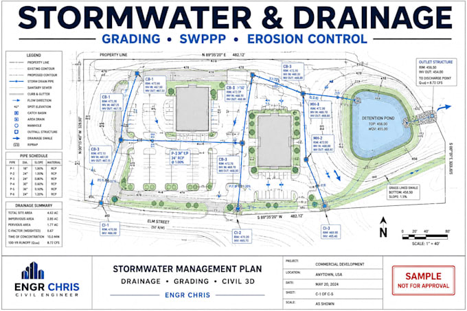 do stormwater drainage grading swppp erosion control and pipe network plans