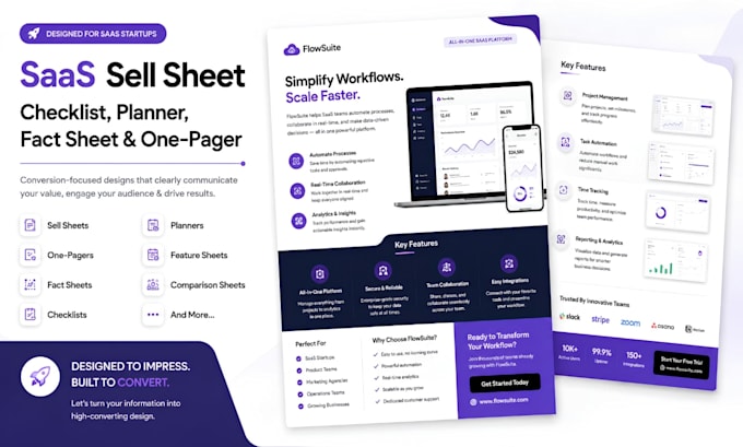 design sell sheet checklist planner fact sheet one pager for saas tech startups