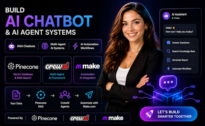 build ai chatbot pinecone rag, crewai multi agent system make com ai integration