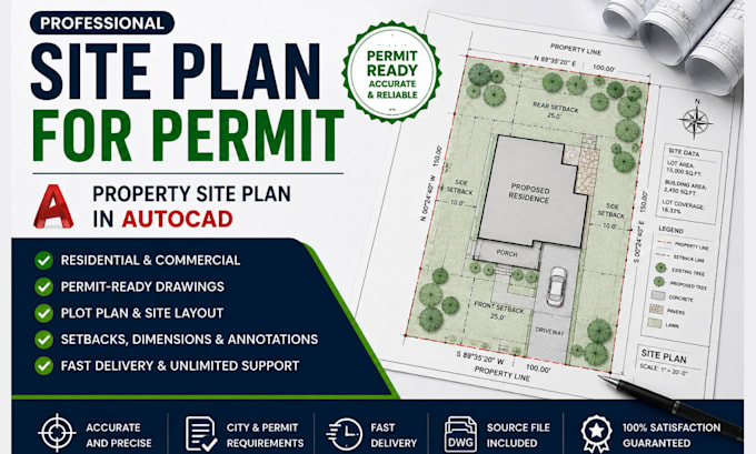 create site plan for permit and property site plan in autocad