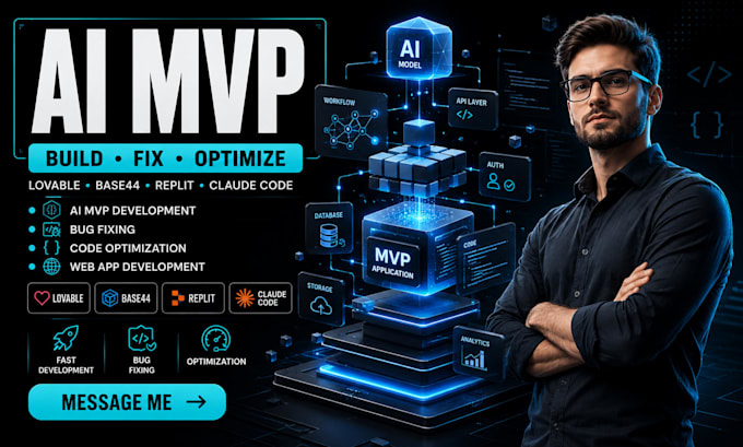 develop, fix, optimize ai mvp , website using lovable,base44,replit,claude code