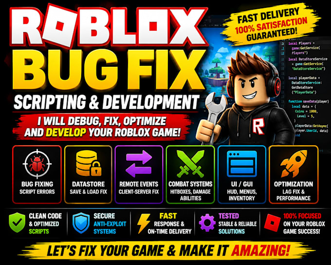 do roblox script bugs fix lua scripting, datastore, ui, combat systems game dev