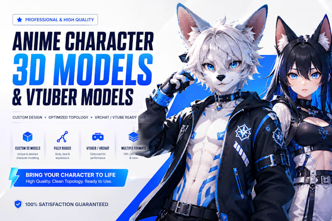 create anime character art, 3d models and vtuber models